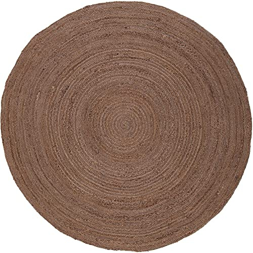 THE PIKKU INTERNATIONAL - Tappeto rotondo in iuta intrecciato a mano, stile bohémien, per soggiorno e corridoio (marrone, 120 x 120 cm)