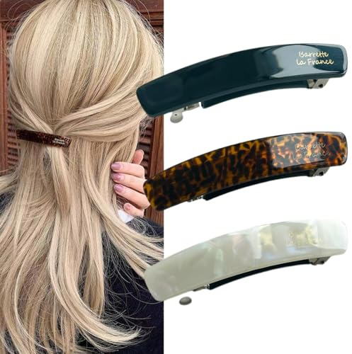 Ypkia 3 Stück Französischen Rechteckige Haarspange Automatische Haarspangen Damen Dünnes Haar Schildpatt Haarclips