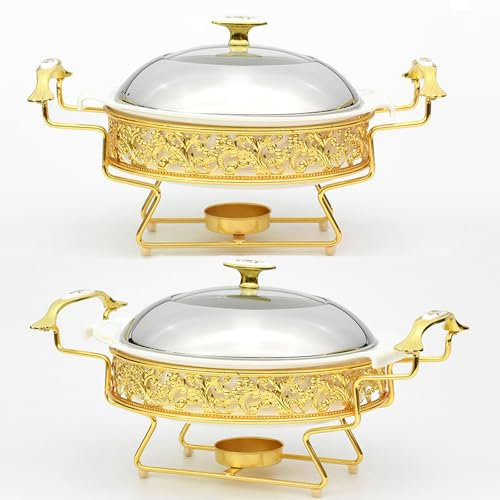 Ensemble de marmites rondes pour buffet – Récipient chauffant pour buffet en céramique/réchauffeur de nourriture pour réchauffer les buffets pour la restauration, les buffets et le(Size:11IN,Color:Or)