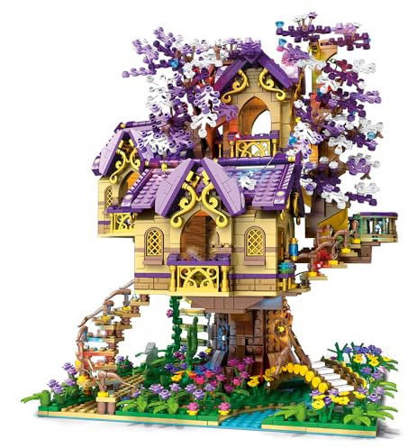 barweer Lila Elf Kirschblüten Friends Baumhaus Bausteine Set, Klemmbausteine Haus Schloss Häuser MOC Modular Buildings,Ideas Geschenk Sets für Mädchen Kinder (2242 Teile)