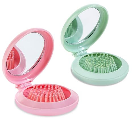 2 mini spazzole per capelli con specchio spazzola per capelli compatta da viaggio portatili da viaggio per capelli mini pop up piccola spazzola per capelli pieghevole per donne pettine bagnato