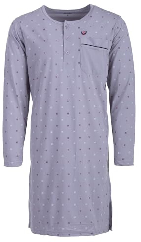 Henry Terre Camisón de caballeros de manga larga con diseño de ola, bolsillo en el pecho y tira de botones, talla M-3XL, gris claro, L