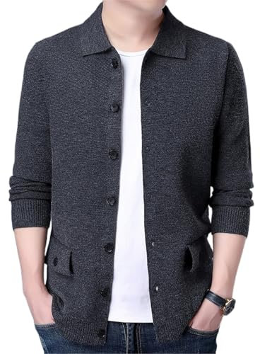 ESFHWYP Giacche cardigan da uomo primaverili e autunnali-Grey-XL