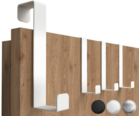 4smile Appendiabiti da Porta in Bianco, Set da 4 Pezzi - Ganci in Acciaio Inox - Durevole Gancio Porta, Pratico Attaccapanni Adatto ad Ogni Luogo