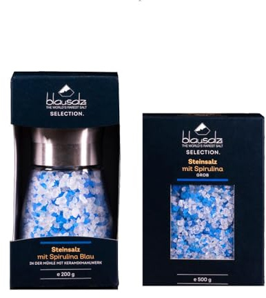 Exquisites Bio Gourmet-Set: 1 x 500 g grobes Blausalz, 1 x Salzmühle mit 200 g Blausalz-Made in Germany
