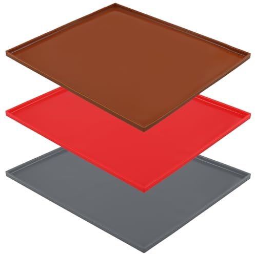 SINJEUN 3 Stück Silikon Backblech mit Rand 40 x 30 cm, Silikon Backblech Matte, Biskuitrollenmatte Cake Mat Rollmatte für Küche, Bäckerei, Braun, Grau, Rot