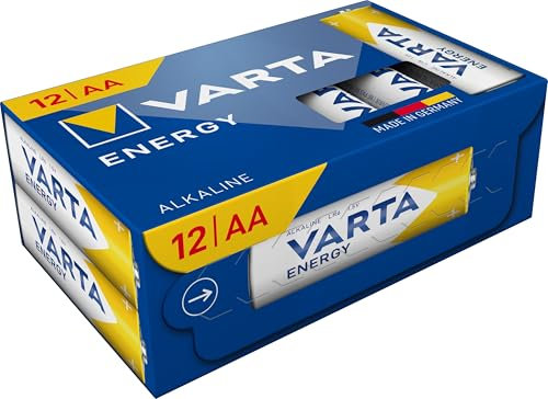 VARTA Batterien AA, 12 Stück, Energy, Alkaline, 1,5V, Cube, Verpackung zu 90% recycelt, für einfachen Grundbedarf, Made in Germany