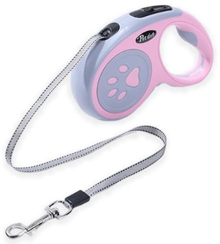 Retractable Dog Lead, Shunshi Heavy-Duty Extendable Dog Leads - 5M/16FT Strong Nylon Tape Leash, One-Handed Brake & Lock, Tangle-Free Design for Small to Medium Dogs (Pink)