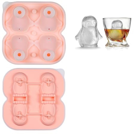 Hinapan 4er-Set Silikon-Eiswürfelformen, Niedliche 3D-Figurenformen mit Deckel und Trichter, BPA-frei und wiederverwendbar, Für Whisky, Cocktails, Eiskaffee und Kindergetränke (Pinguin)