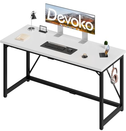 Devoko Escritorio para Ordenador, 160 x 50 x 73 cm Escritorio, Mesa de Oficina en casa, Escritorio para Ordenador portátil, Mesa de Estudio Industrial Blanco