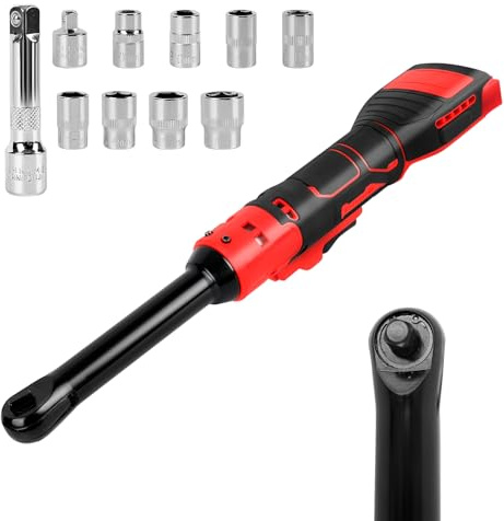 Llave de carraca con batería de 3/8 para baterías Milwaukee M18 18 V, barra extendida de 16 cm, 320 rpm, llave de carraca eléctrica de 80 N.m con luz LED y 8 llaves