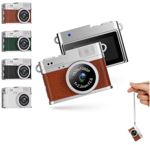 Mini Keychain Camera, 1080P 20MP Small Digital Video Camcorder with 0.96in Screen, Portable Retro Tiny Camera for Video Recording, Up to 128G Memory Card (not included) (Brown)
