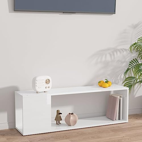LLEZKBR Centres de divertissement et meuble TV - Meuble TV blanc brillant - 100 x 24 x 32 cm - Bois d'ingénierie