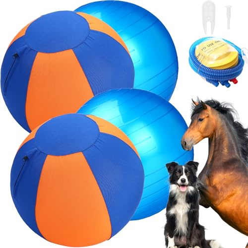 LaRandom 2 Set 17 Inch Herding Ball for Dogs Durable Dog Herding Ball with Full Coverage Oxford Cloth Cover Pump Tool Agility Training Equipment for Australian Shepherd Cattle(Blue Orange)