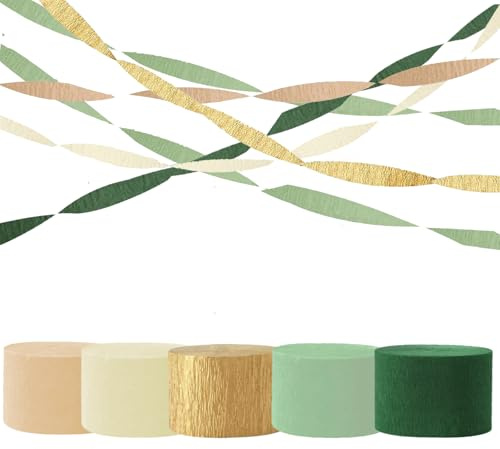 Kreppbänder Grün Gold Khaki 4.5 cm x 25 m 6 Rollen Krepppapier Party Crepe Streamer Luftschlangen hochzeit Dekorationen，Grün Gold für Boho BrautParty,BabyParty,Bachelorette