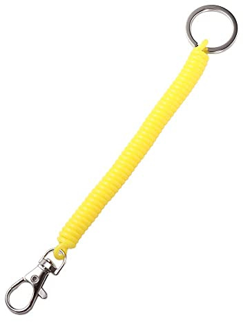 Porte-clés extensible en spirale, cordon à ressort pour extérieur, multicolore et rétractable avec fermoir pour cordon de sécurité (jaune)