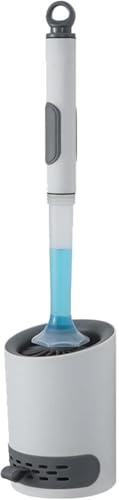 Escobillas de Inodoro de Silicona, Limpiador de escobillas, Cepillo de Inodoro de Silicona y Soporte con dispensador de jabón, Kit de Limpieza de Cepillo de Inodoro Antideslizante de Mango Largo para