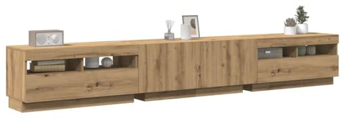 Mokuyary Mueble de TV Luces LED Madera Roble Artisan 260x35x40 cm Mueble de Salón Moderno con Leds, para Sala, Dormitorio
