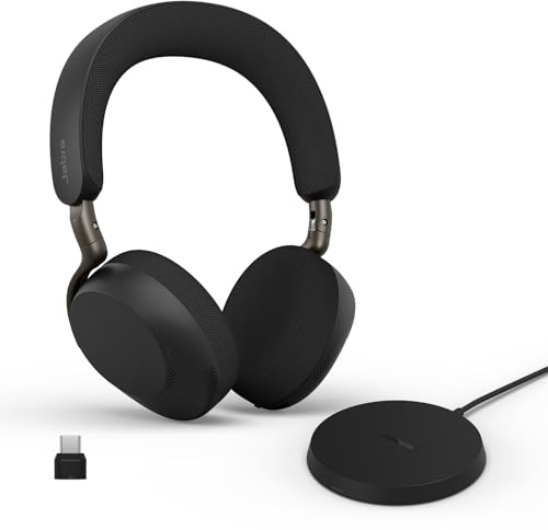 Jabra Evolve3 75 On-Ear Bluetooth Headset kabellos mit Mikrofon, Schwarz | Mit Ladestation, USB-C, KI-Sprachanruf, Erweiterte Aktive Geräuschunterdrückung, 22h Akku, für Online Meeting Apps