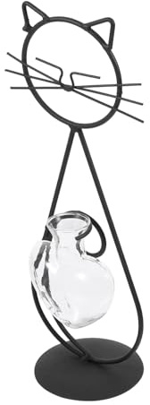 Hemobllo Vaso Gatto in Ferro e Vetro per Piante e Fiori Secchi, Decorazione Creativa per Ufficio o Muro Design Semplice e Linea Raffinata