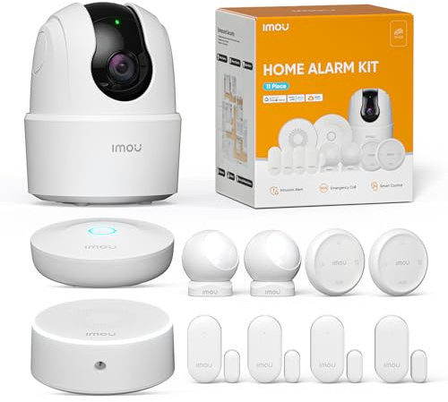 Imou Kit d'Alarme Maison 11 Pièces，Système de Sécurité Complet avec Sirène/Projecteur 100 DB, 1 Caméra Intérieure WiFi, 2 Télécommandes, 4 Capteurs Porte/Fenêtre, 2 Détecteurs de Mouvement