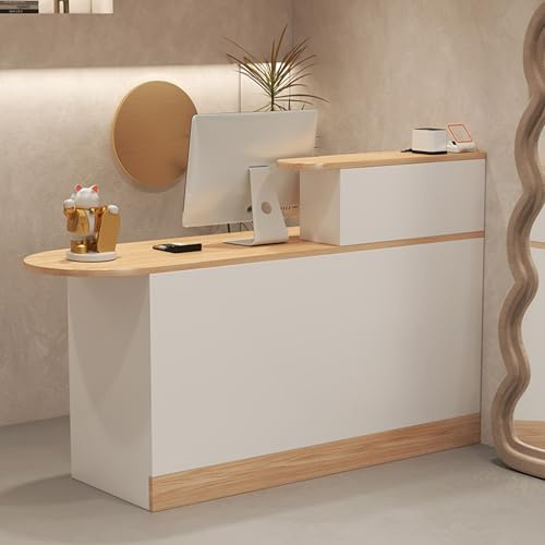 Koncey Rezeptionstheke aus Holz, Empfangstheke mit Stauraum, Bürotresen, Empfangstresen, Verkaufstheke für Laden, Friseur, Beauty Salon, Büro, Empfang(Wood Color,L 100 x W 45 x H 100 cm)