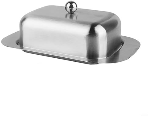Eawfgtuw Mantequera de acero inoxidable con tapa, bandeja rectangular de almacenamiento de queso y mantequilla, tapa acrílica, apta para lavavajillas, 18,6 x 12 x 6,5 cm (tapa de acero sin tian)