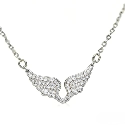 Sterling Silver Wings with Sparkling Zircon - Delicate Angel Wing Necklace Pendant for Women, Birthday Valentine Gifts
