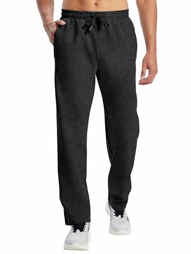HIBETY Herren Jogginghose aus Baumwolle, Regular Fit Trainingshose mit geradem Bein, Freizeithose mit Reißverschluss-Seitentaschen 03-Tiefes Hanfgrau-M
