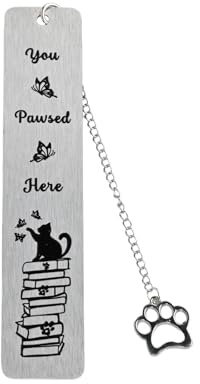 Daleweo bokmärke katt rolig, metall bokmarkör för kattälskare, You Pawsed Here sidomarkörer, rostfritt stål boktillbehör med hänge, gåvor kvinnor män