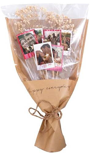 Made In Gift - Ramo Personalizado con Fotos Polaroid – Regalo San Valentín para Parejas | Flores Secas y Recuerdos, Emotivo y Original, 6 Fotos Incluidas, 45x35 cm