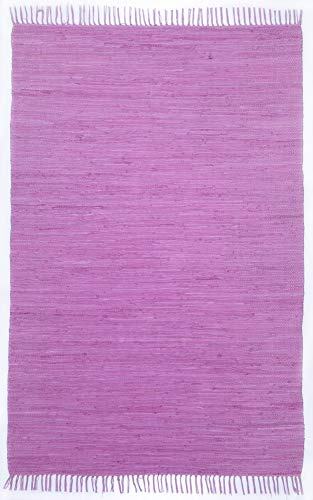 Theko Dhurry - Alfombra de algodón 100%, Tejido Plano, Tejido a Mano, Color Fucsia, 40 x 60 cm