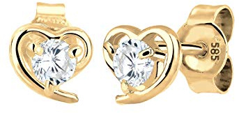 Elli PREMIUM Ohrringe Damen Herz Liebe Freundschaft mit Zirkonia Kristalle in 585 Gelbgold