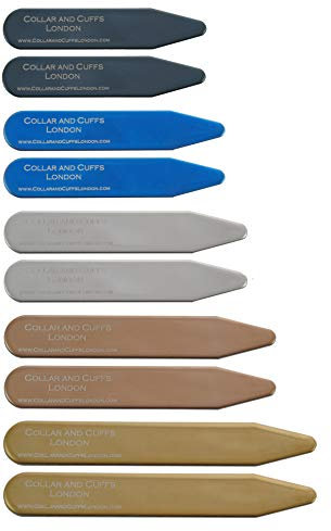 COLLAR AND CUFFS LONDON 10 Kragenstäbchen Herren Metall - 5 Farben 5 Größen - 2 2.2 2.35 2.5 2.8 - Silber Schwarz Gold Blau Roségold Farben - Hochwertig - Mit Box - 5 Paare