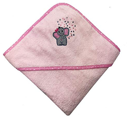 Arle-Living® Baby Kleinkinder Kapuzen-Handtuch Bestickt mit Elefant Motiv 100x100 cm Frottee Baumwolle (Rosa)