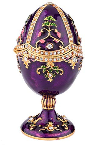 QIFU Vintage Hand Painted Easter Egg Style Hinged Jewelry Trinket Box with Rich Enamel and Sparkling Rhinestones, Unique Gift for Family