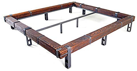 CHYRKA® Massivholzbett Balkenbett Bett Doppelbett Massivholz LEMBERG Loft Vintage Industrie Design Handmade Holz Metall (Natur, 200 x 220 cm (ohne Kopfteil))