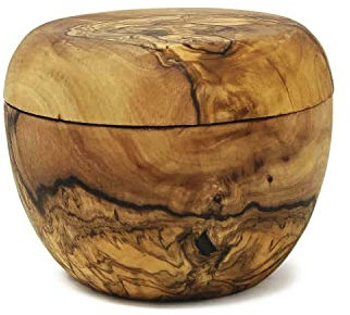 Verano Spanish Ceramics Olive Wood Salt Sugar Pot with Lid - Sustainably Sourced - Seasoning Salt Cellar Holder Caddy - Home Dining Room Table Kitchen Café Bar Herbs Spices Storage Bowl - 9cm x 7cm