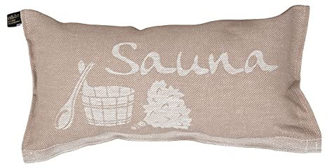 JOKIPIIN | 1 x Lieblings-Saunakissen Reisekissen | Design: Sauna | Maße: 40 x 22 cm, Leinen/Baumwolle | schadstoffgeprüft Ökotex 100 | Made in Finnland (Beige/Weiß)