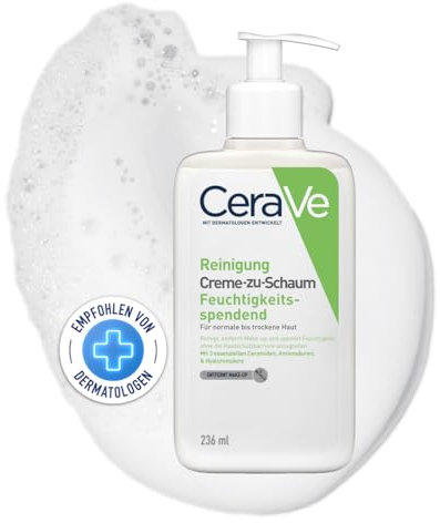 CeraVe Gel Limpiador Crema-Espuma Hidratante, Para Piel Normal a Seca, Elimina Maquillaje, Suciedad y Grasa, Para Rostro, Con Ceramidas Esenciales, Aminoácidos y Ácido Hialurónico, 236ml