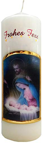 Meissner-Handel Auswahl Motiv, Weihnachtskerze 'Frohes Fest' ca. 6 x 18 cm, farbig getaucht, mit farbigen Wachs- und Bildauflagen * (Motiv 030-FF)