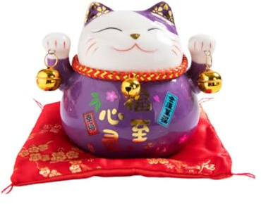 VOSAREA Maneki Neko Spardose Keramik Japanische Glückskatze Sparschwein Münzbank Winkkatzen Glücksbringer Katze Dekoration - 12x9.5x10cm