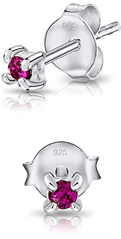 DTPsilver® Semental Pendientes/Aretes de Plata de Ley 925 con Cristal Swarovski® Elements Minúsculo Redondo - Diámetro: 2 mm - Color: Fucsia