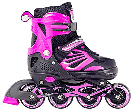 HSGAV Verstellbare Inline-Skates für Kinder mit PU-Blinkrädern, Inline-Rollschuhe für Anfänger mit Lautlosem ABEC-7-Lager, Beleuchtete Rollerblades für Kinder, Jungen, Mädchen,Rosa,EU34~37