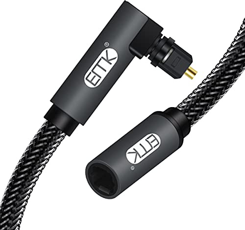 EMK 90 Grad Optische Verlängerungskabel Buchse zu Stecker Audiokabel Kupplung Nylonbehaart Toslink Kabel für die digitale Verlängerungskabel für Home Theater Soundbar TV PS4 Xbox (Schwarz, 3ft/1M)