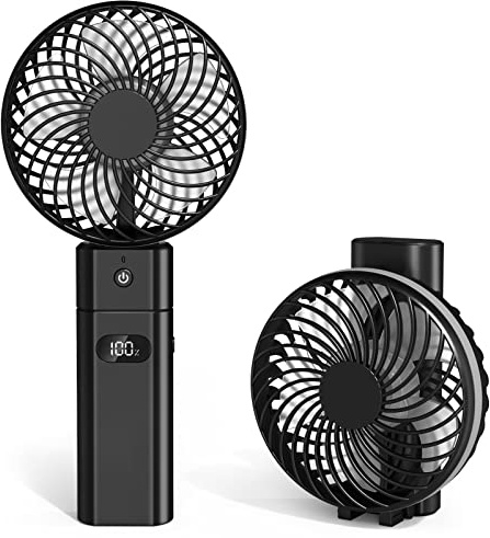 Jonwall USB Handventilator, Wiederaufladbarer 5200mAh Batteriebetriebener Tragbarer Mini-Tischventilator mit Powerbank-Funktion 5 Geschwindigkeiten, Persönlicher Faltbarer Tischventilator Schwarz