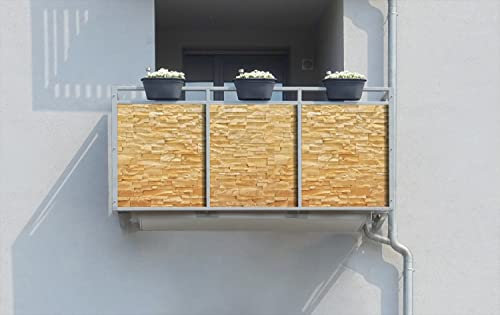 Wallario Balkonverkleidung, Sichtschutz, Windschutz, Meterware nach Maß mit vormontierten Ösen - Motiv Steinwand gelb-orange (Grundpreis: 29,95Eur/m)