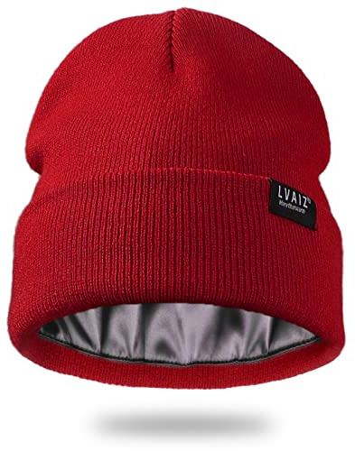 Satin Lined Winter Beanie Hats for Women Unisex Cotton Knitted Cuffed Knit Hat with Silky Lining Slouchy Skull Cap