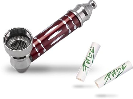 Ornament Pipe - Rauchpfeife Tabakpfeife mit Aktivkohle Fach - inklusive Edelstahl Einlegesieb und 2 x 6mm Aktivkohlefilter - Pur Pfeife aus Metall für Tabakwaren (rot)