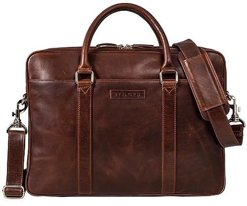 STILORD Caleb Laptoptasche 16 Zoll Läder Vintage Axeväska med Laptop-fack Damväska Herrväska Businesstaske stor Aktentaske Äkta läder Farbe:Sonora-konjak